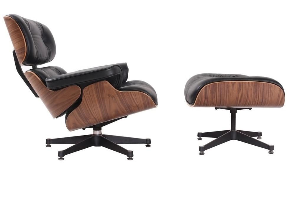 Eames Inspired Walnutwood Lounge Chair Black Leather