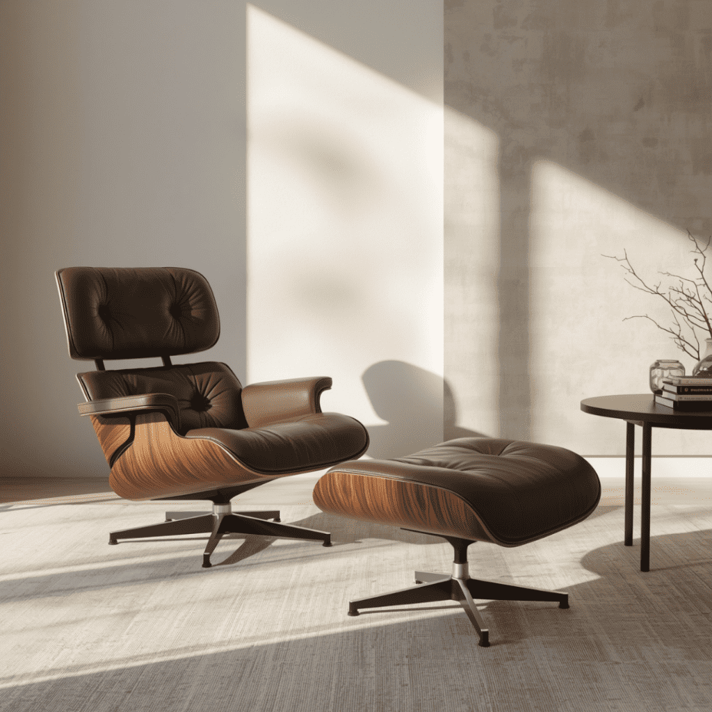 Eames Inspired Walnut Wood Lounge Chair & Ottoman